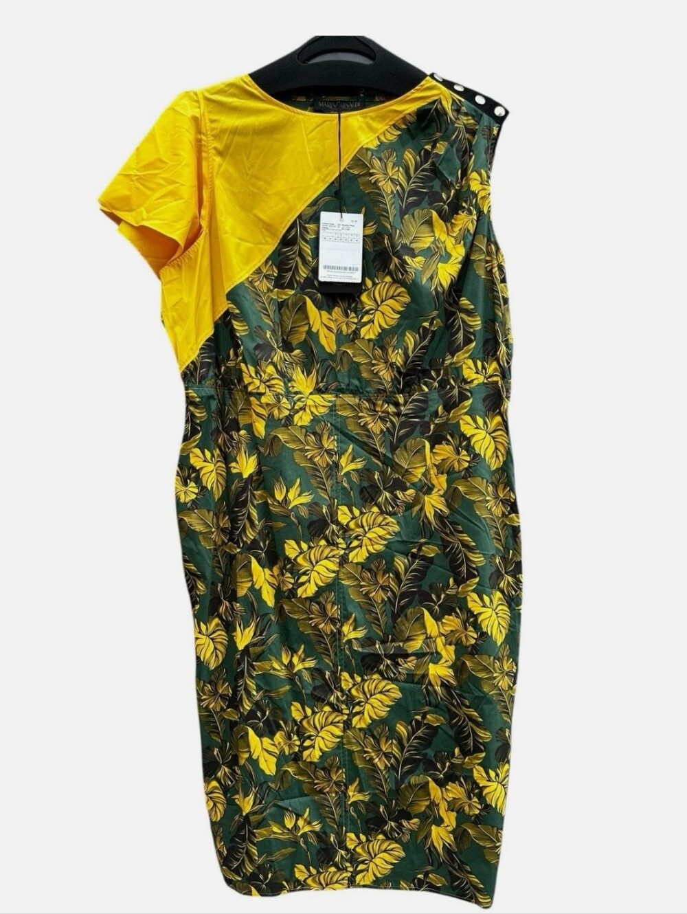Marina Rinaldi DATTERO Yellow and Green Tropical-Print One-Shoulder Midi Dress16